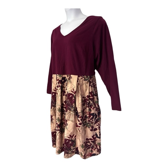 ⭐️eShakti Mixed Media Pocket Burgundy Pleated Office Casual Fall Twofer Dress - Picture 7 of 14